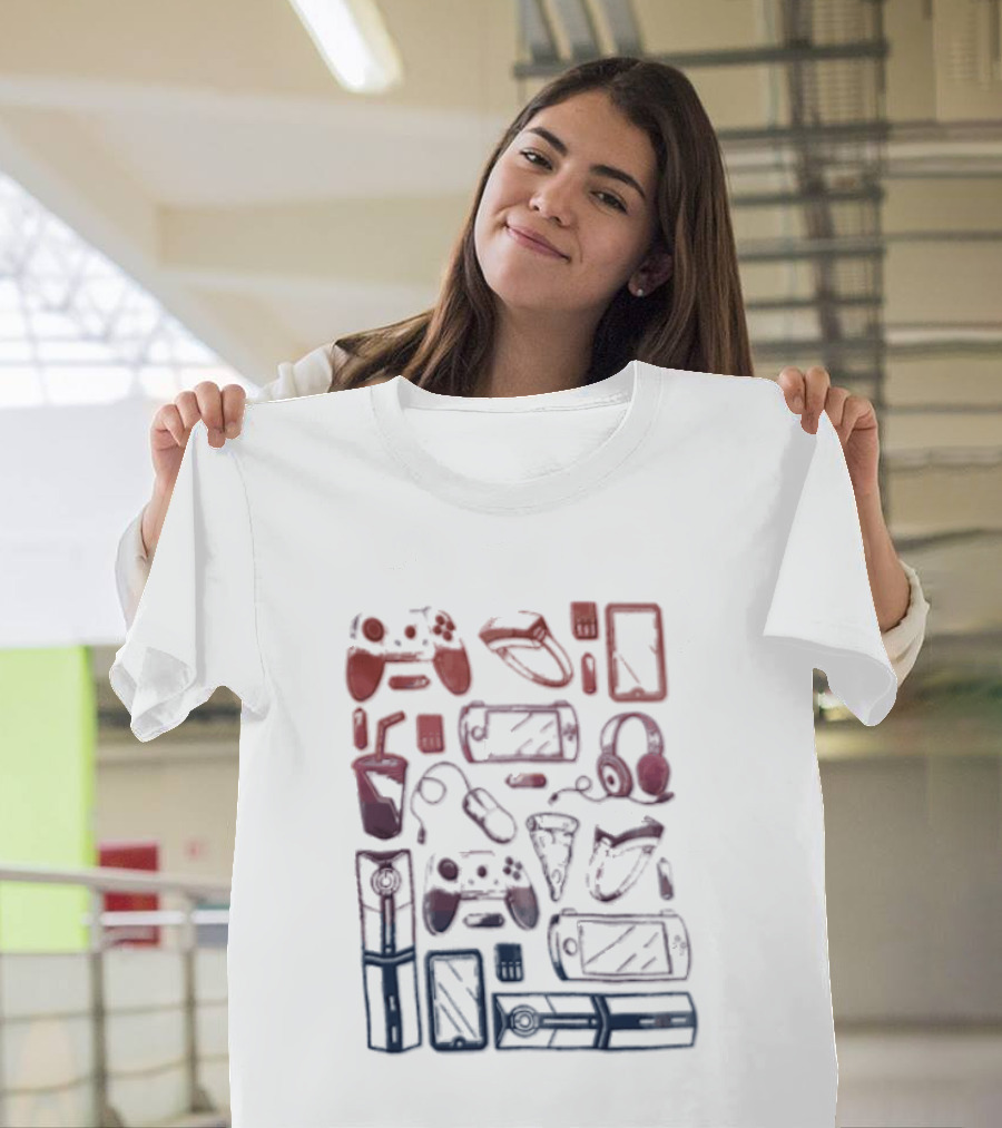 Gaming Console Controllers And Snacks Collage T-Shirt