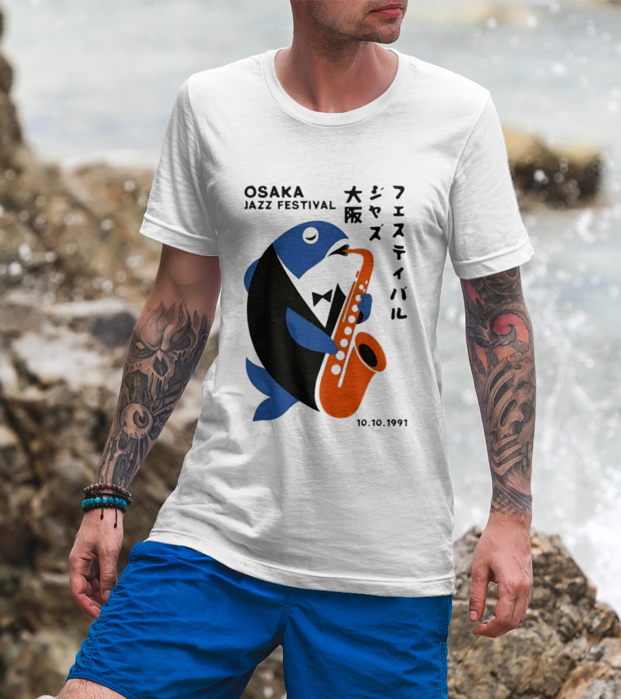 Osaka Jazz Festival 10.10.1991 Saxophone Playing Fish T-Shirt