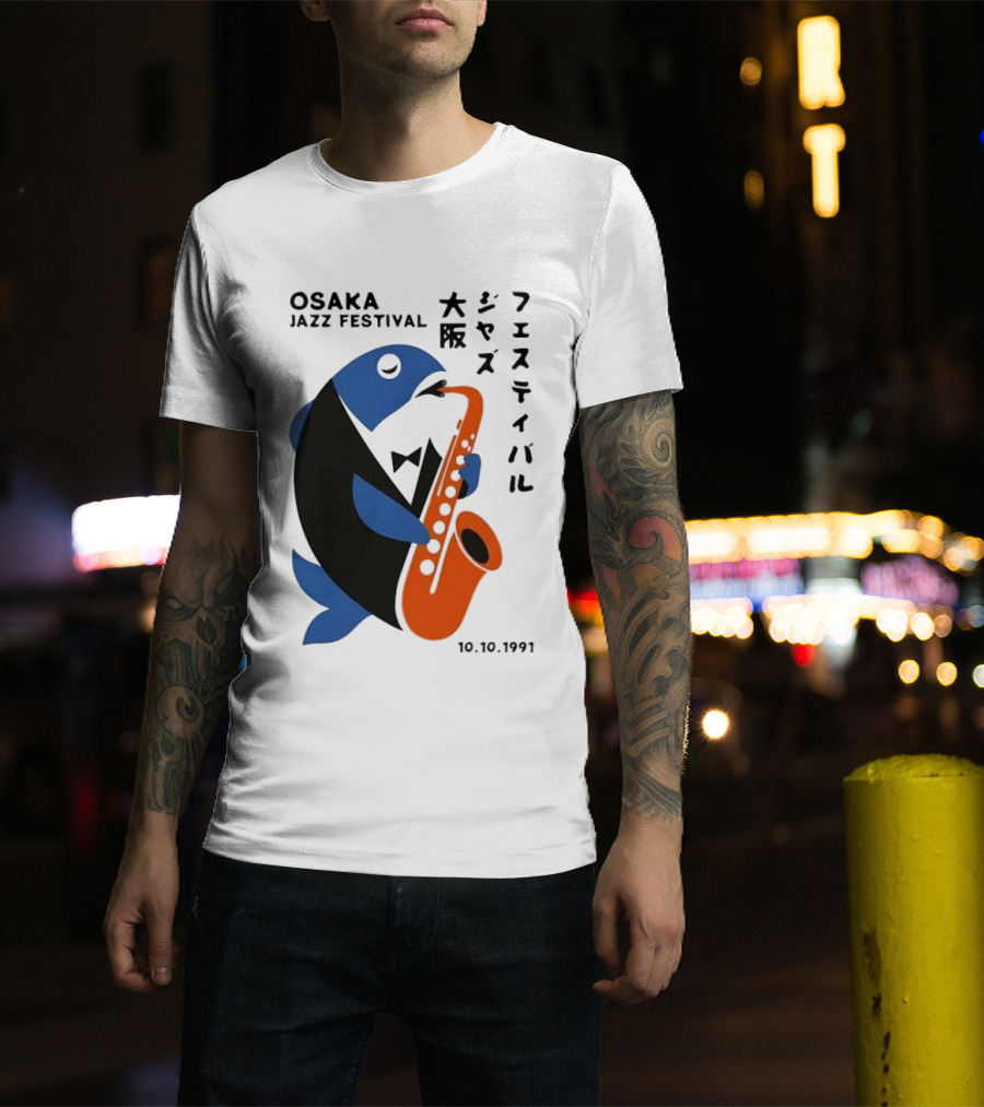 Osaka Jazz Festival 10.10.1991 Saxophone Playing Fish T-Shirt