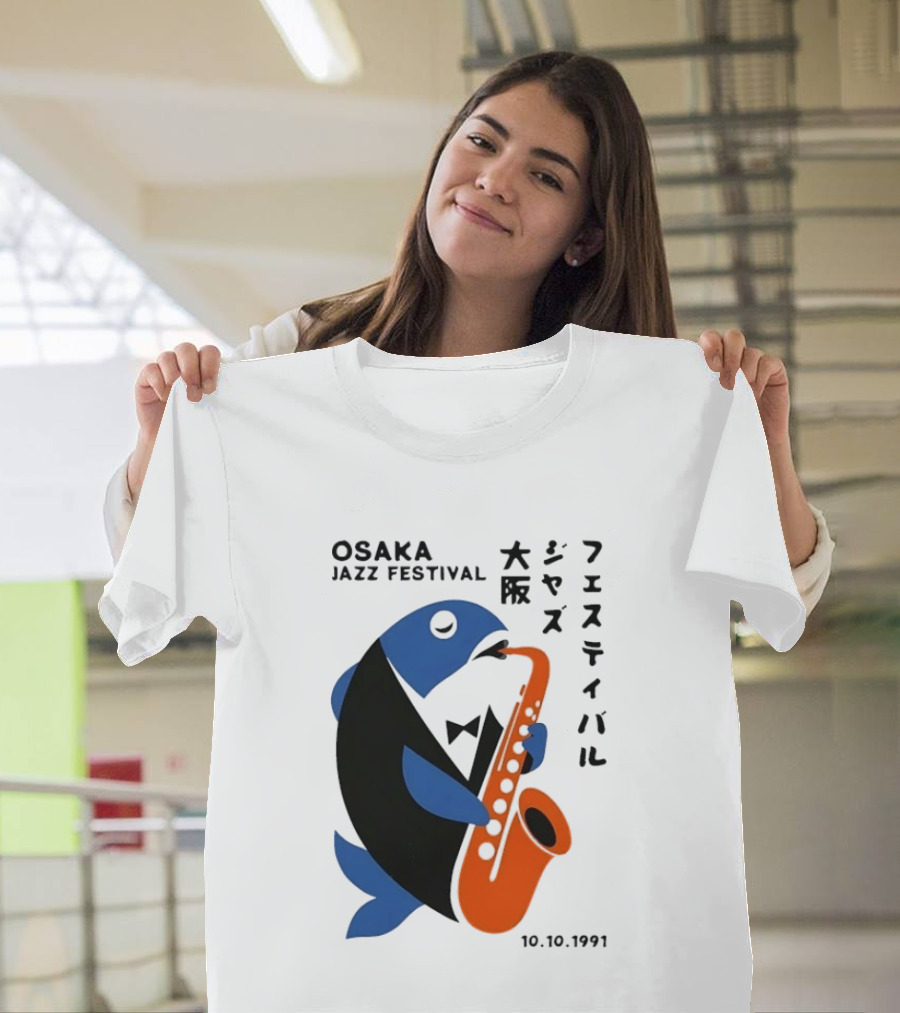 Osaka Jazz Festival 10.10.1991 Saxophone Playing Fish T-Shirt
