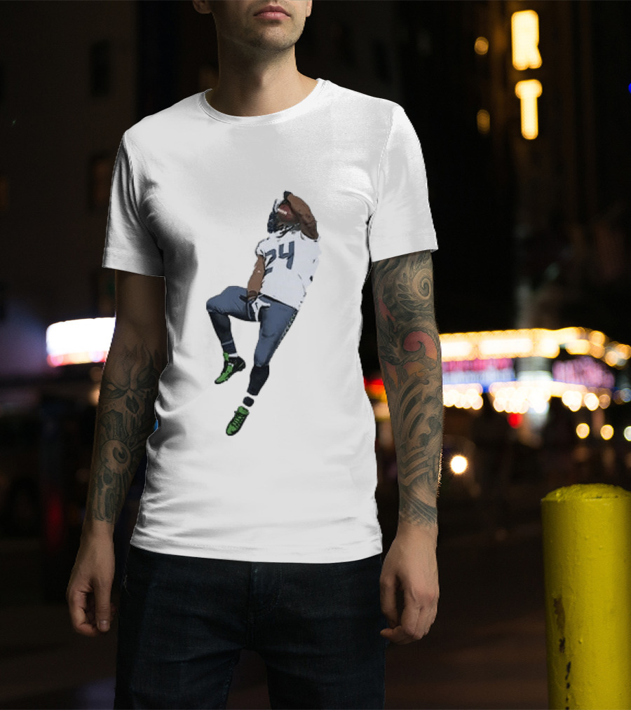 Seattle Seahawks Marshawn Lynch Number 24 Beast Mode Action Pose T-Shirt