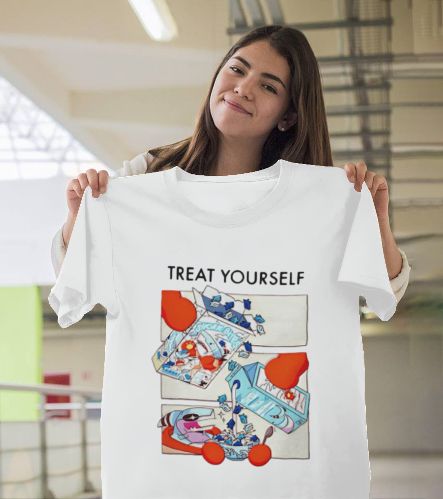 Treat Yourself Shork Bites Cereal Box Sharks Milk Breakfast Fun T-Shirt