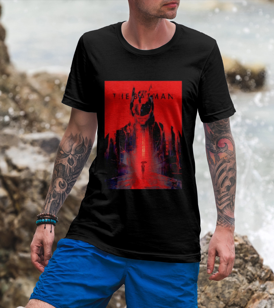 The Batman Monarch March Red Background Iconic Gotham Scene T-Shirt