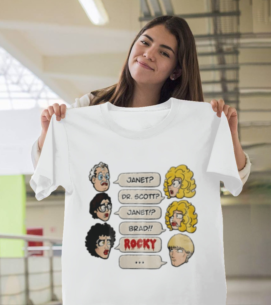 Janet Dr Scott Brad Rocky Horror Picture Show Speech Bubbles Cartoon Heads Dialogue T-Shirt