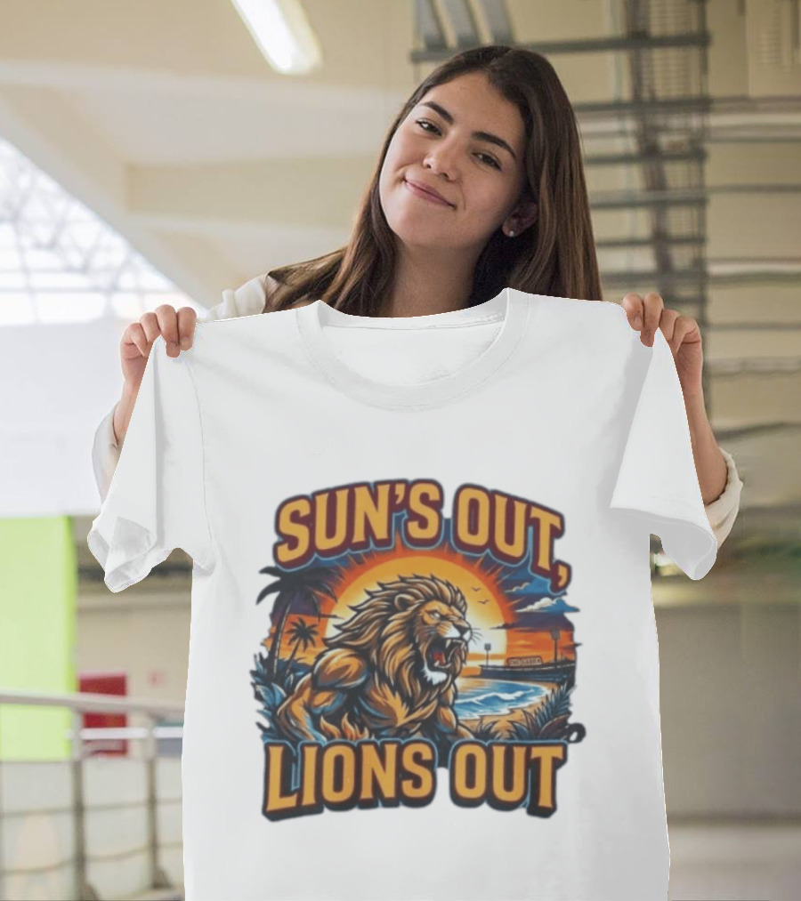 Sun's Out Lions Out Brisbane Lions Bold Tropical Roar T-Shirt