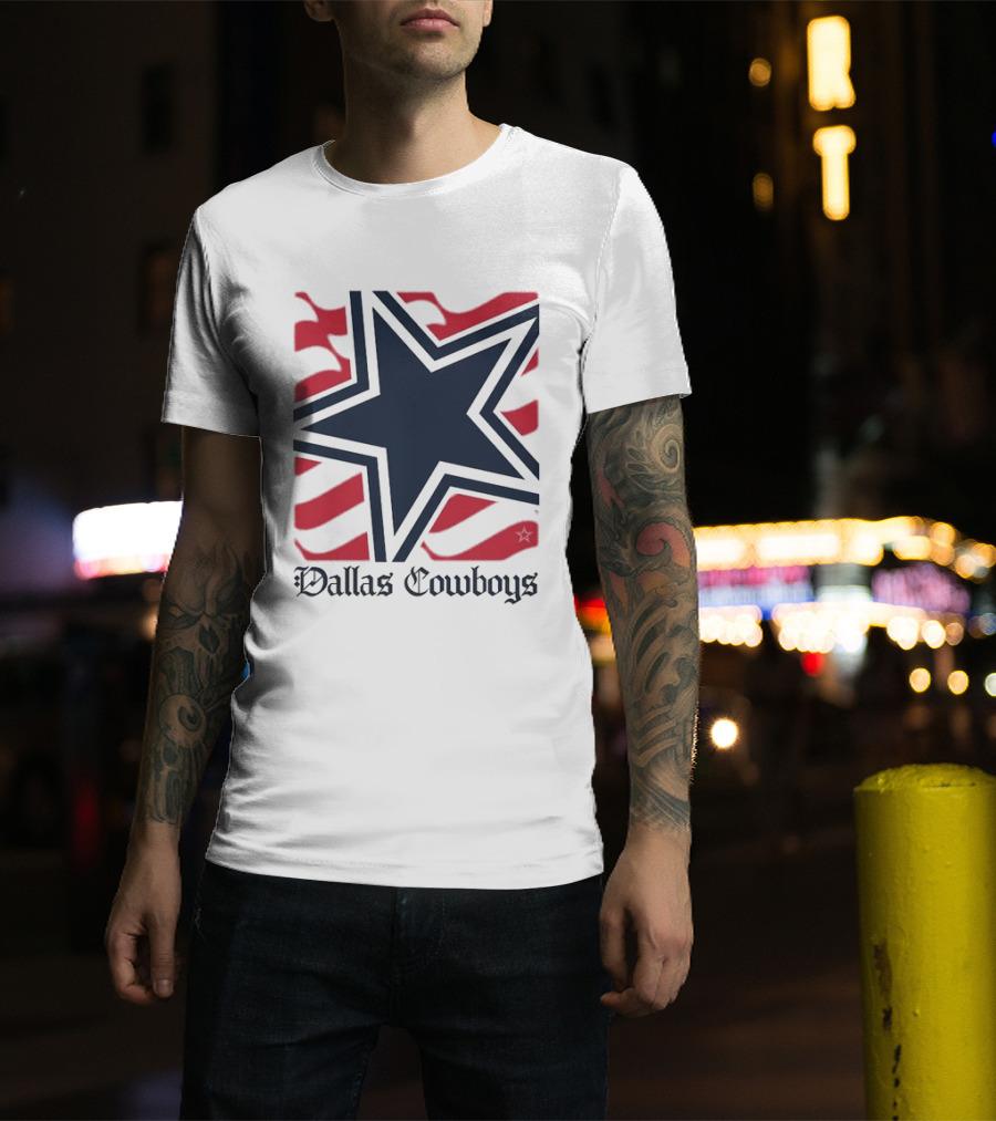 Dallas Cowboys Star With Red Background Stripes T-Shirt