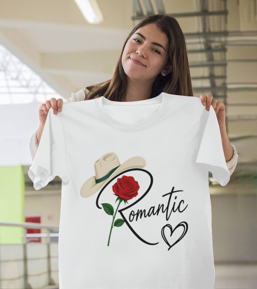 Romantic Cowboy Hat Rose Western Love Heart T-Shirt
