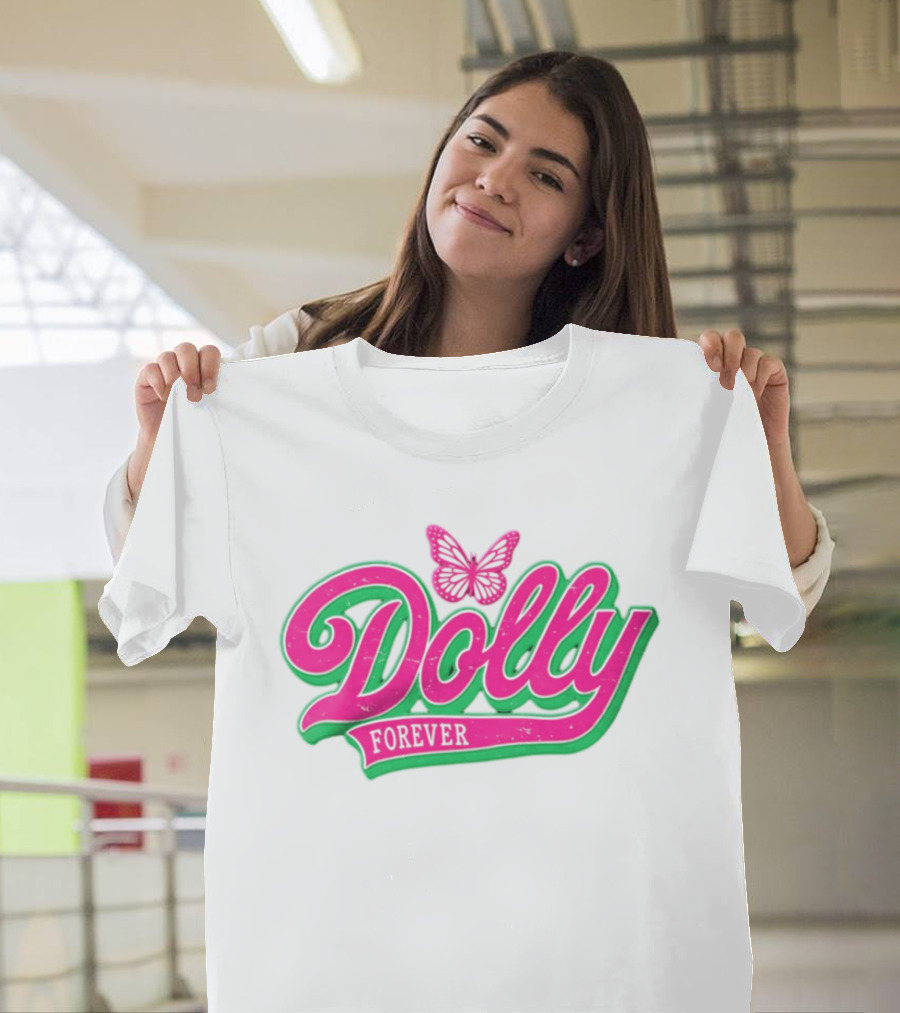 Dolly Forever Pink Butterfly Script T-Shirt