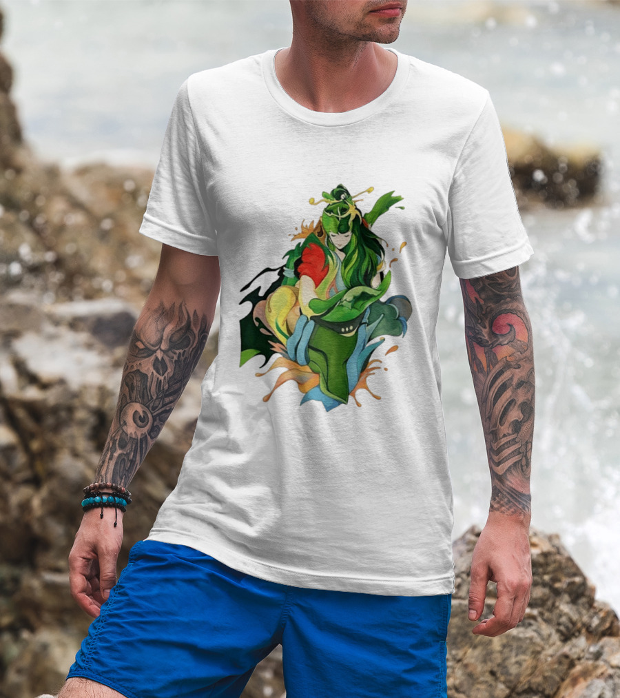 Shun Of Andromeda Saint Seiya Anime Character Art Green And Red T-Shirt