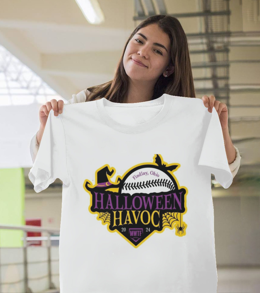 Findlay Ohio Halloween Havoc 2024 Softball MWTF Spooky Witch Hat Spider Web T-Shirt