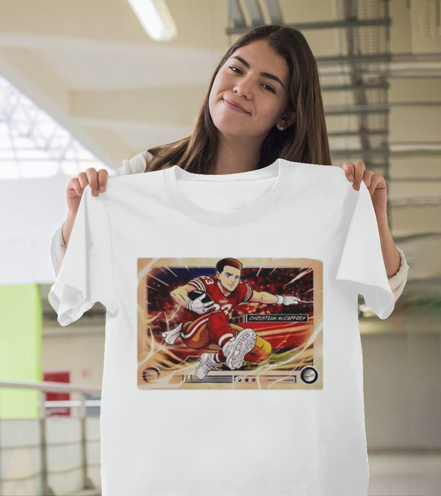 Christian McCaffrey 49ers Ultra Rare Anime Trading Card Burst T-Shirt