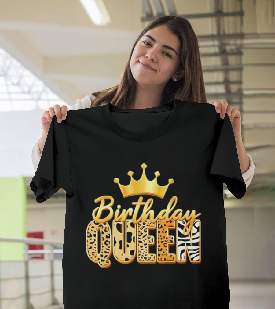 Birthday Queen Crown Leopard Print Zebra T-Shirt