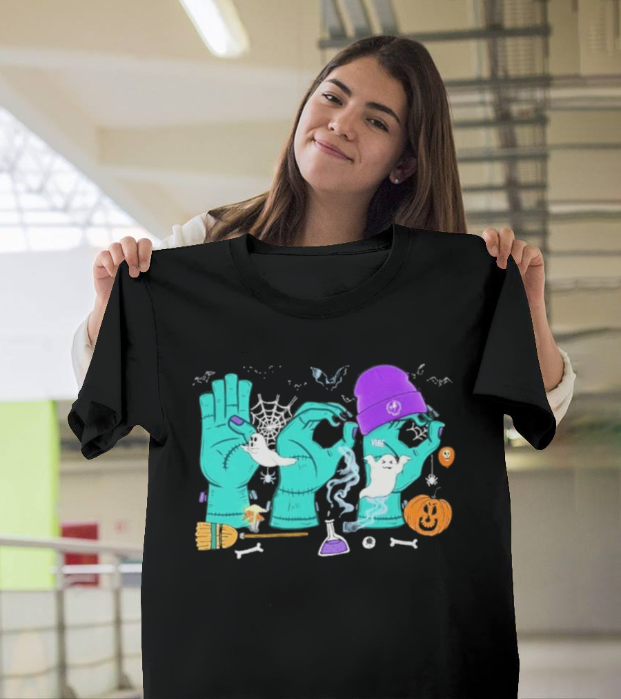 Boo ASL SPED Halloween 2026 Ghost Hands Pumpkin Broomstick Hat Bat Cobweb T-Shirt