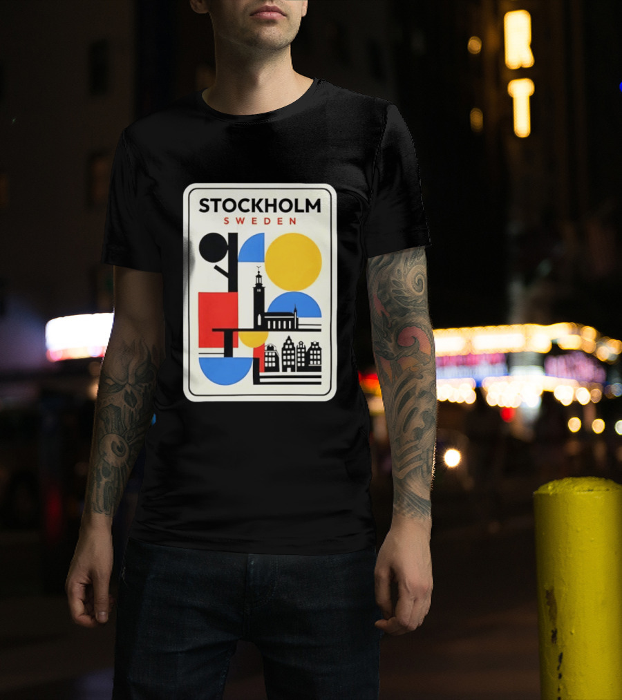 Stockholm Sweden Geometric Cityscape Travel Iconic Urban Landmark Building T-Shirt