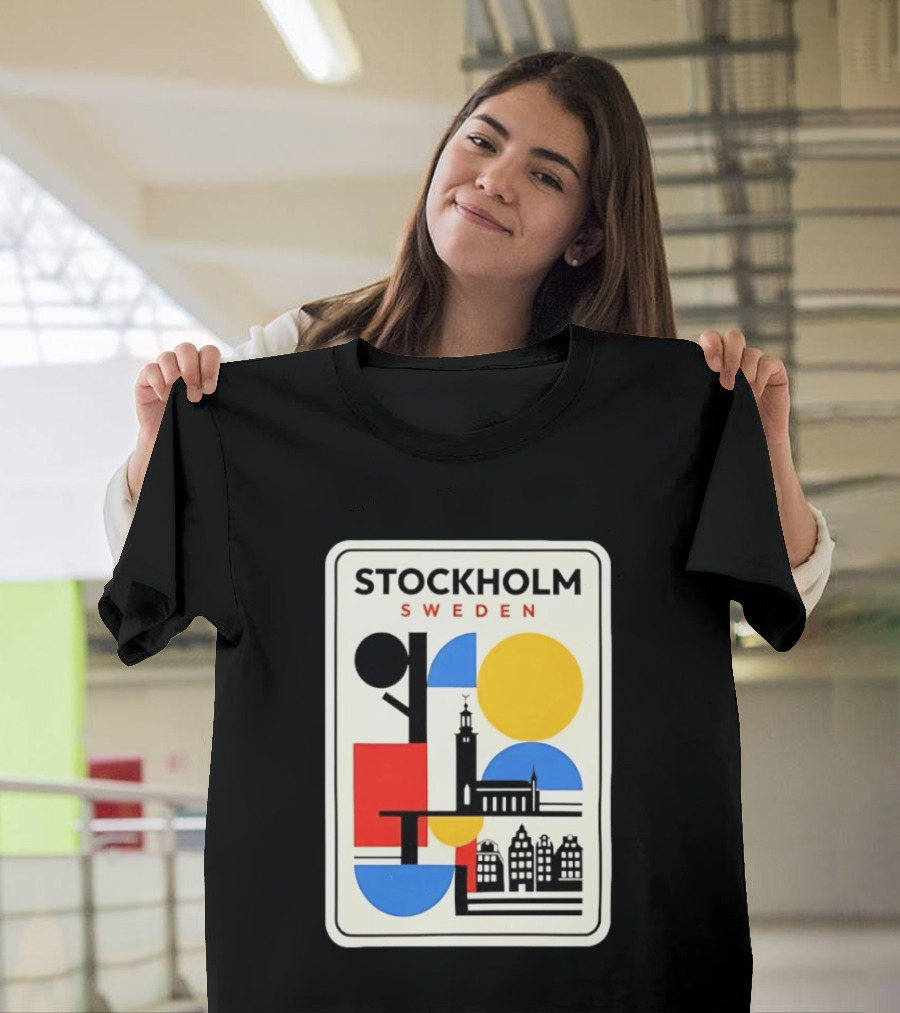 Stockholm Sweden Geometric Cityscape Travel Iconic Urban Landmark Building T-Shirt