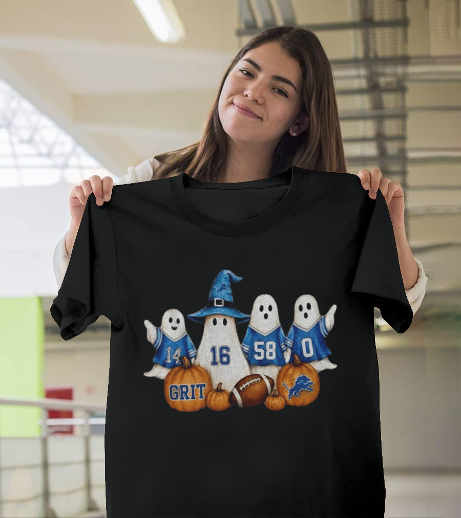 Detroit Lions Halloween Ghost Grit Football 2026 T-Shirt