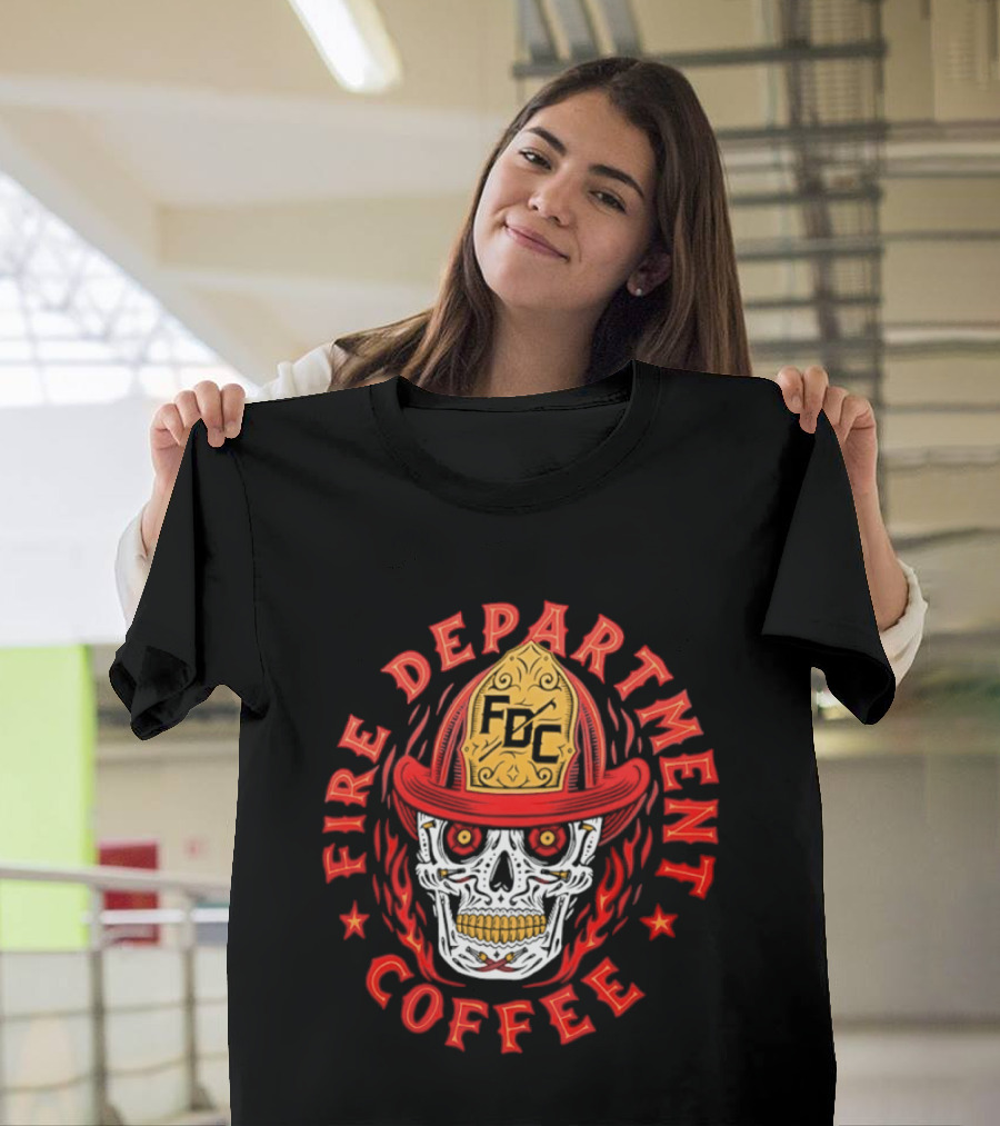 Fire Department Coffee FDC Skull Firefighter Helmet T-Shirt