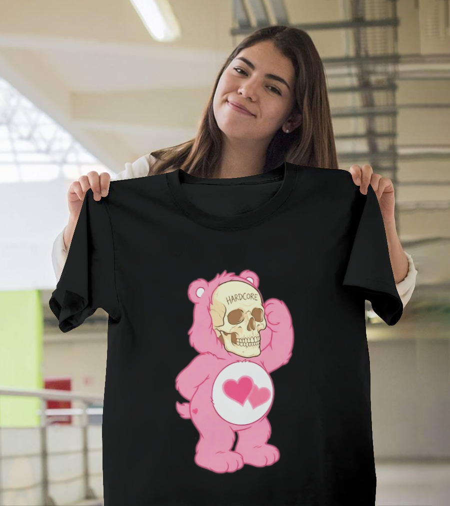 Hardcore Pink Bear Skull Goth Aesthetic With Hearts T-Shirt