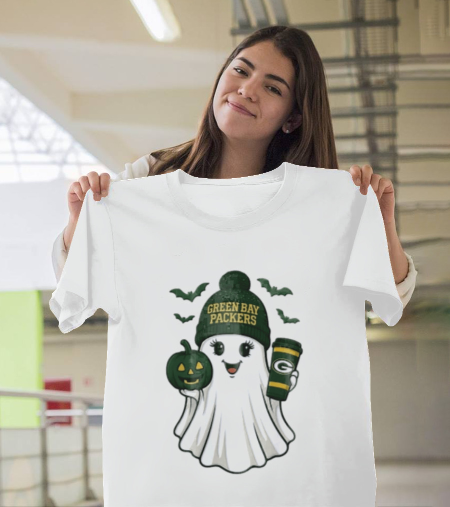Green Bay Packers Ghost Beanie With Pumpkin And Tumbler T-Shirt