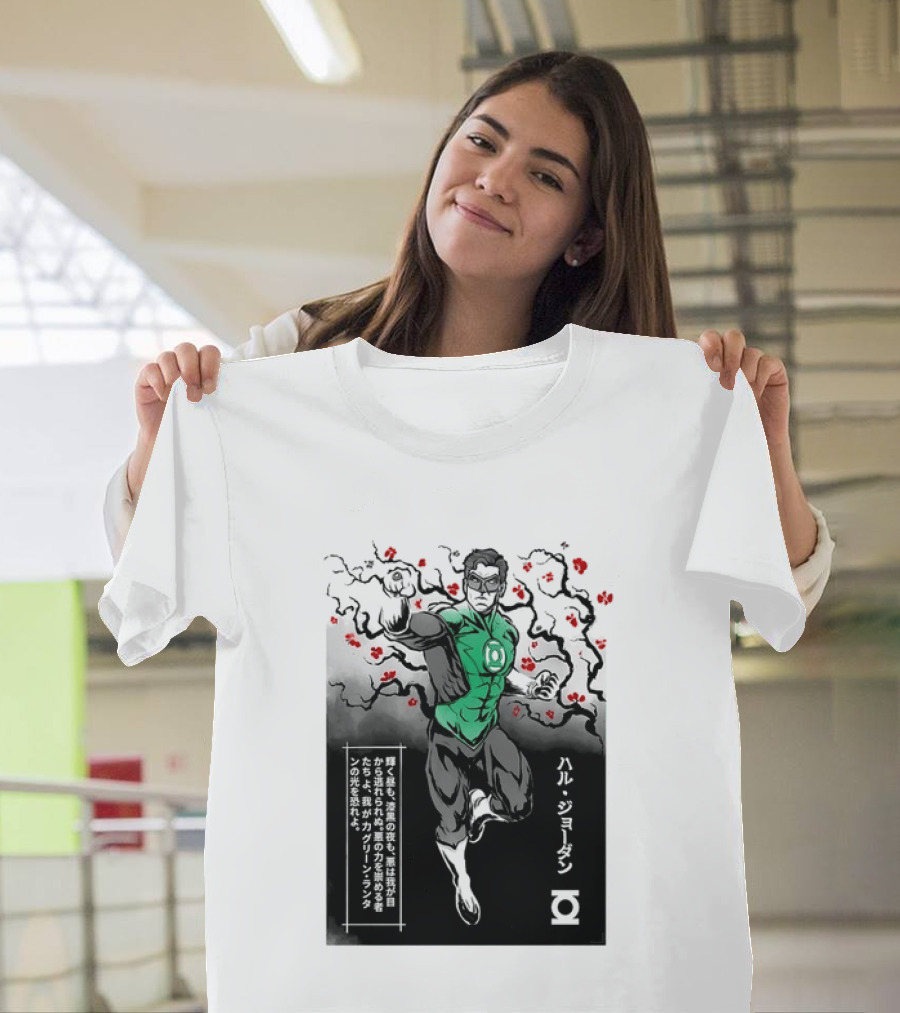 Hal Jordan Green Lantern Cherry Blossom Ink Wash Japanese Kanji T-Shirt