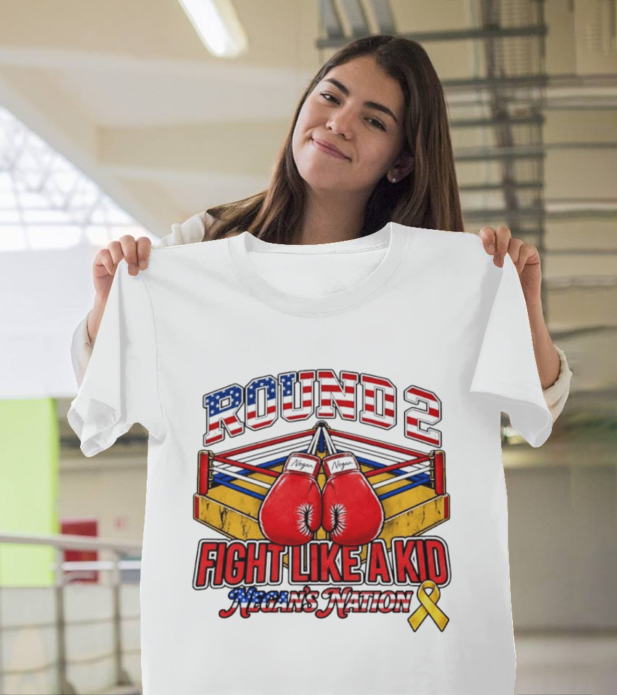 Round 2 Fight Like A Kid Negan's Nation Boxing Gloves Yellow Ribbon T-Shirt
