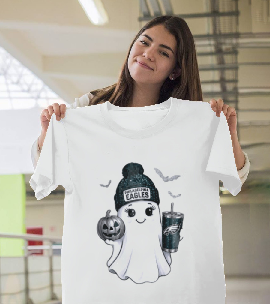 Philadelphia Eagles Beanie Ghost With Pumpkin And Bats T-Shirt