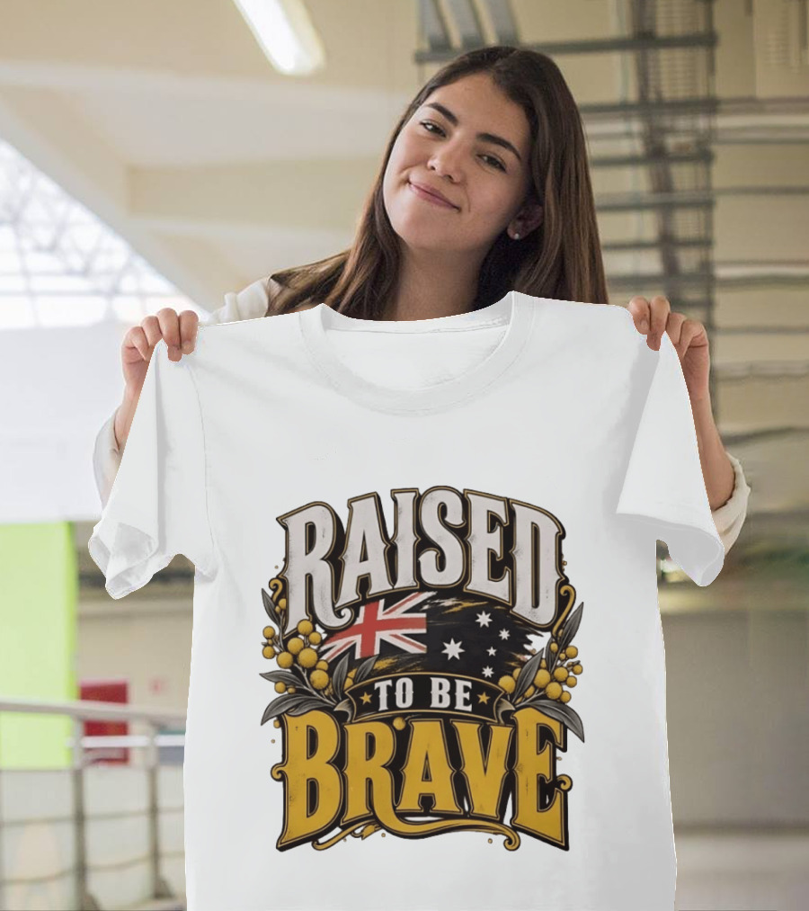 Raised To Be Brave Australian Flag With National Pride And Floral T-Shirt