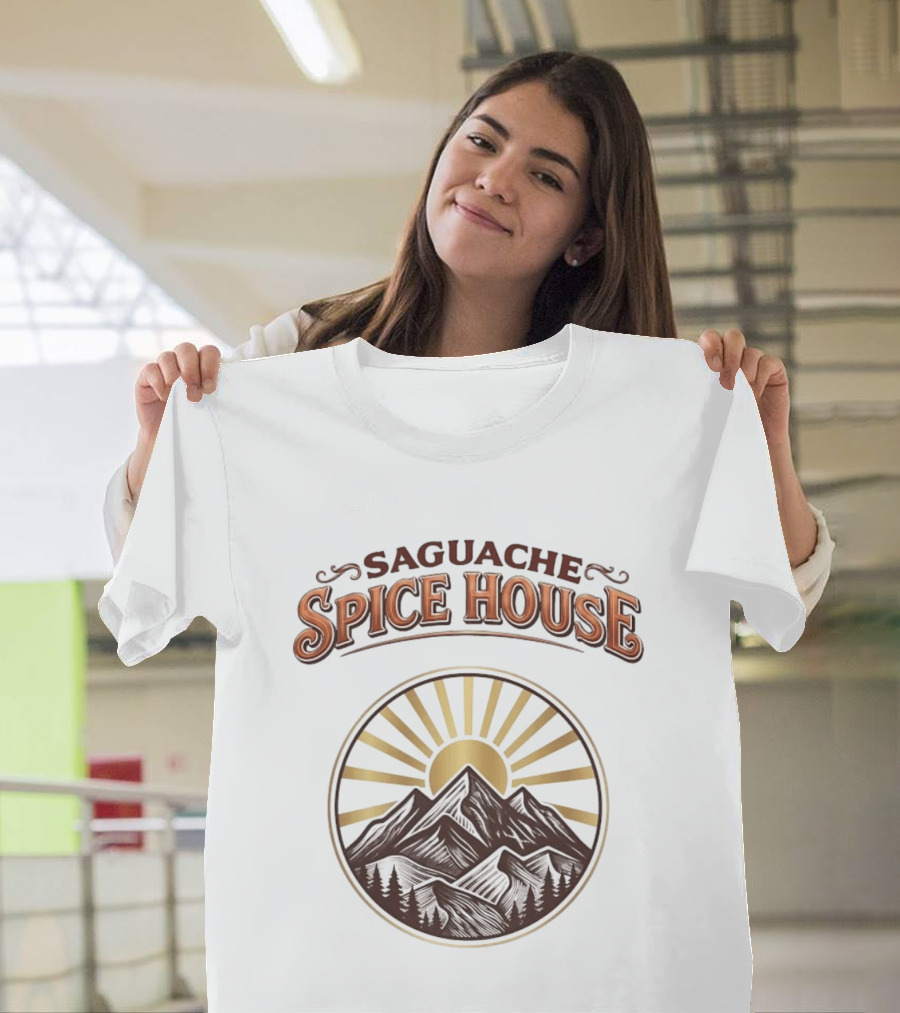Saguache Spice House Mountain Sunburst Design Colorado T-Shirt