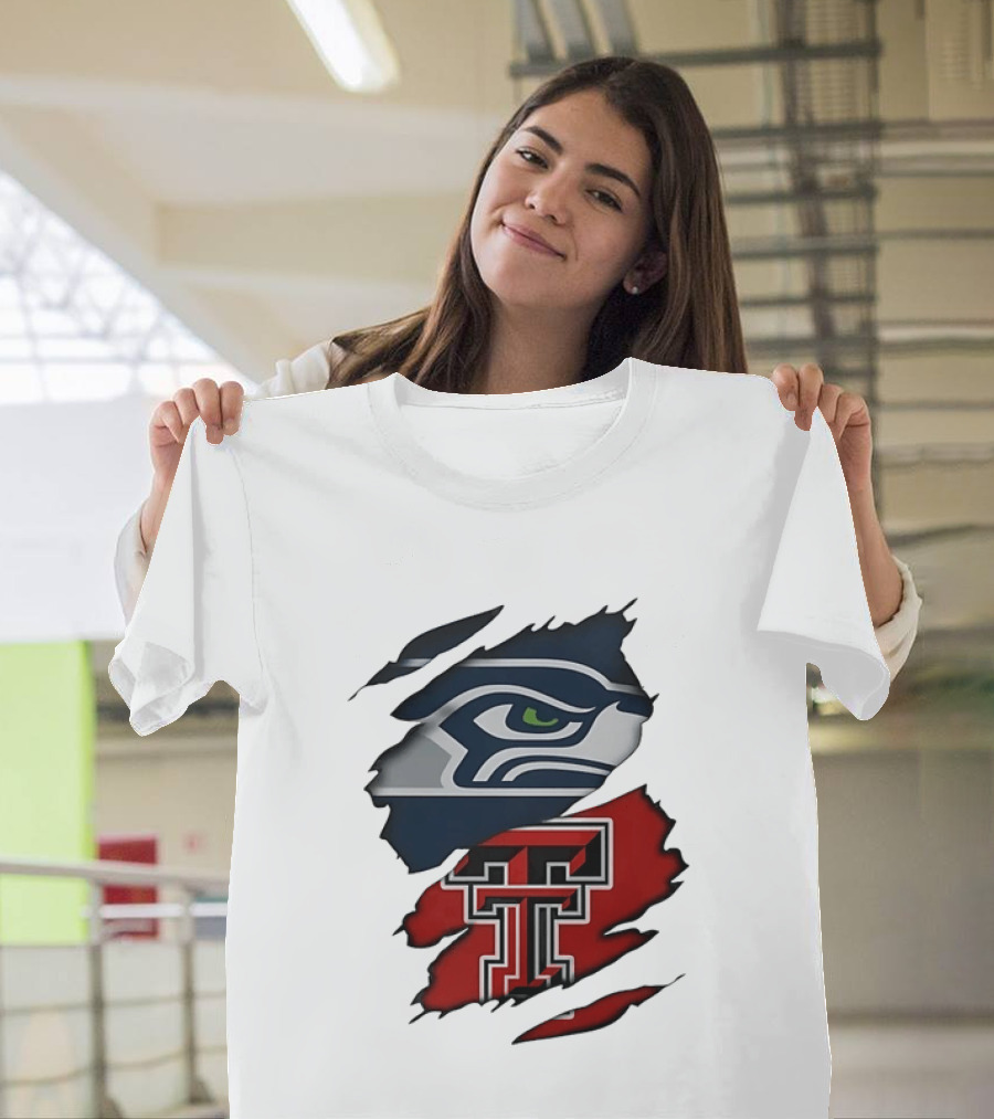 Seattle Seahawks Texas Tech Red Raiders Ripped T-Shirt