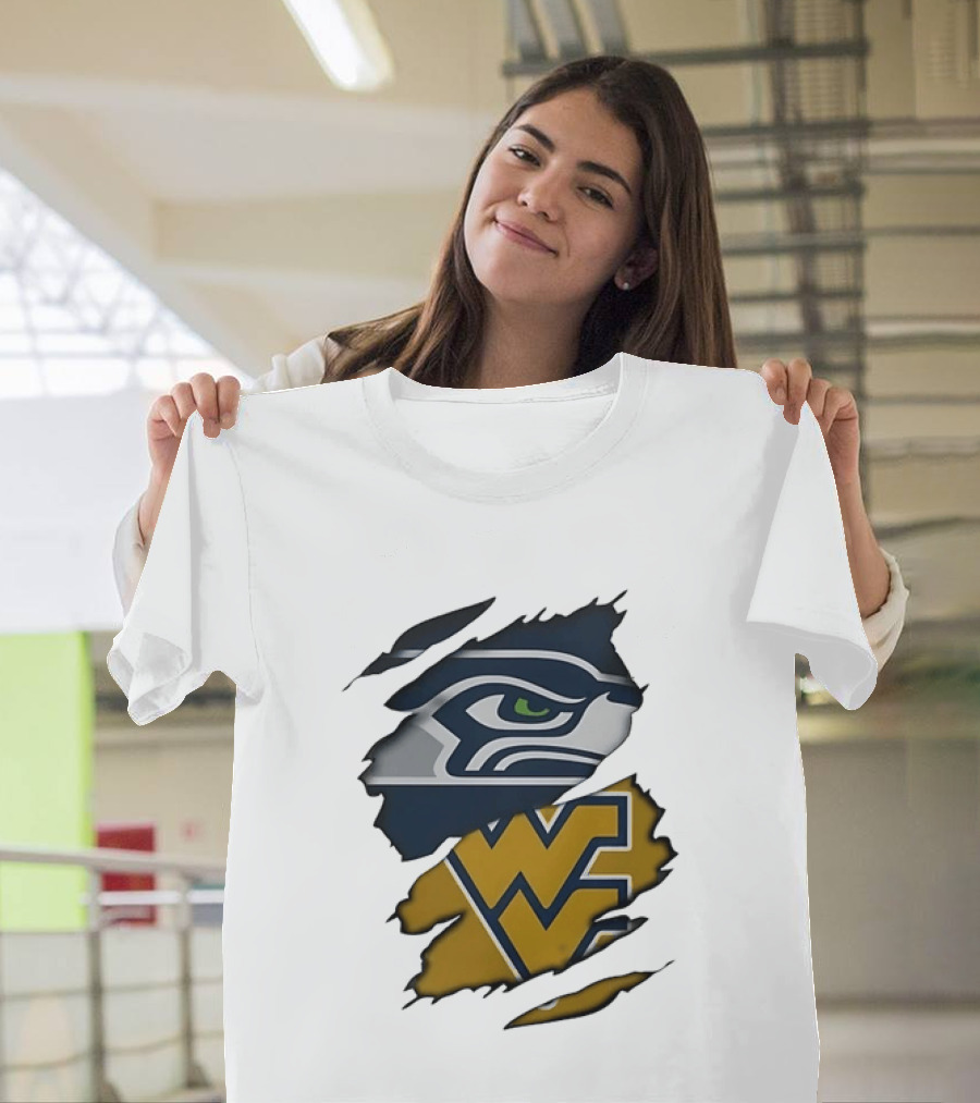 Seattle Seahawks West Virginia Mountaineers Ripped Image Combination T-Shirt