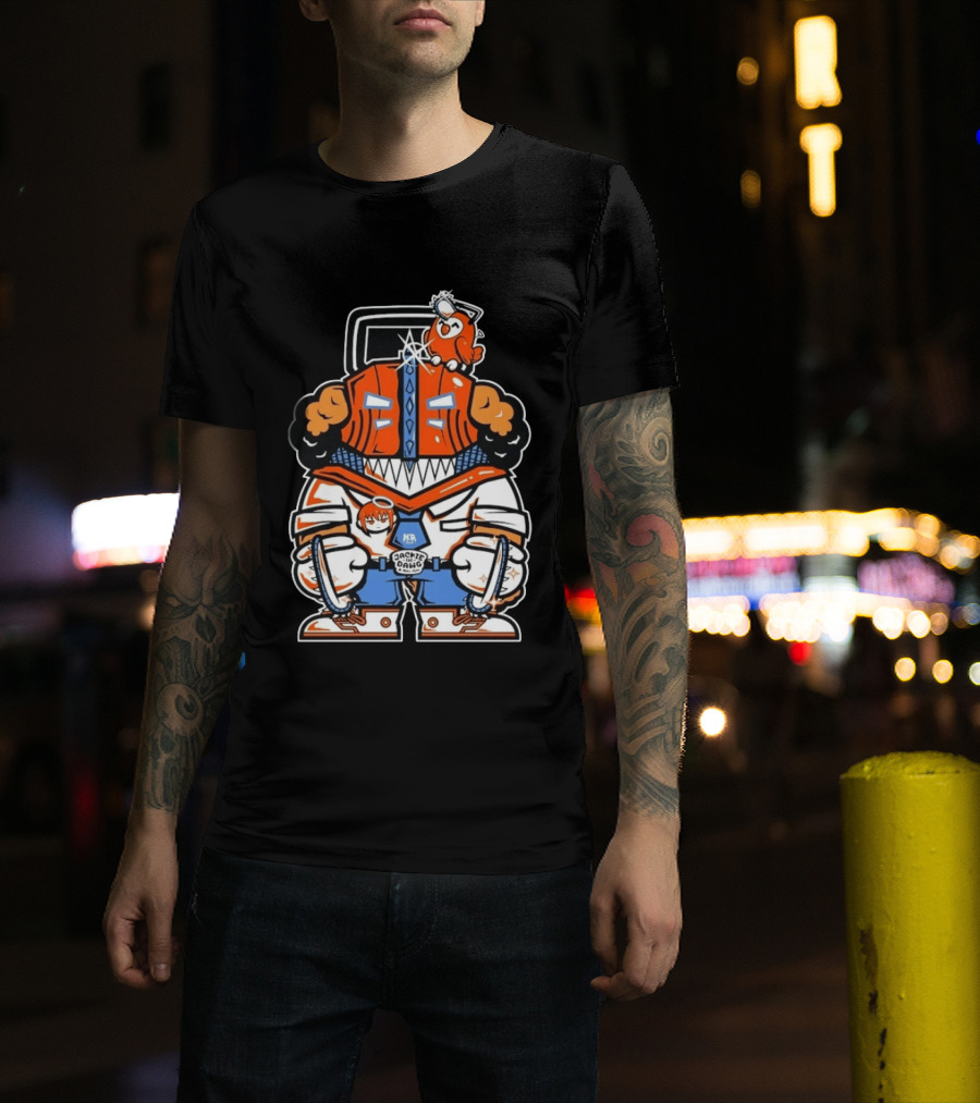 Jackie The Dawg Mau Mau Chainsaw Robot Cartoon Character With Bird T-Shirt