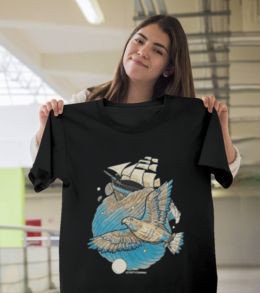Scale The Summit Eagle Flying Over Sailing Ship Ocean Adventure T-Shirt