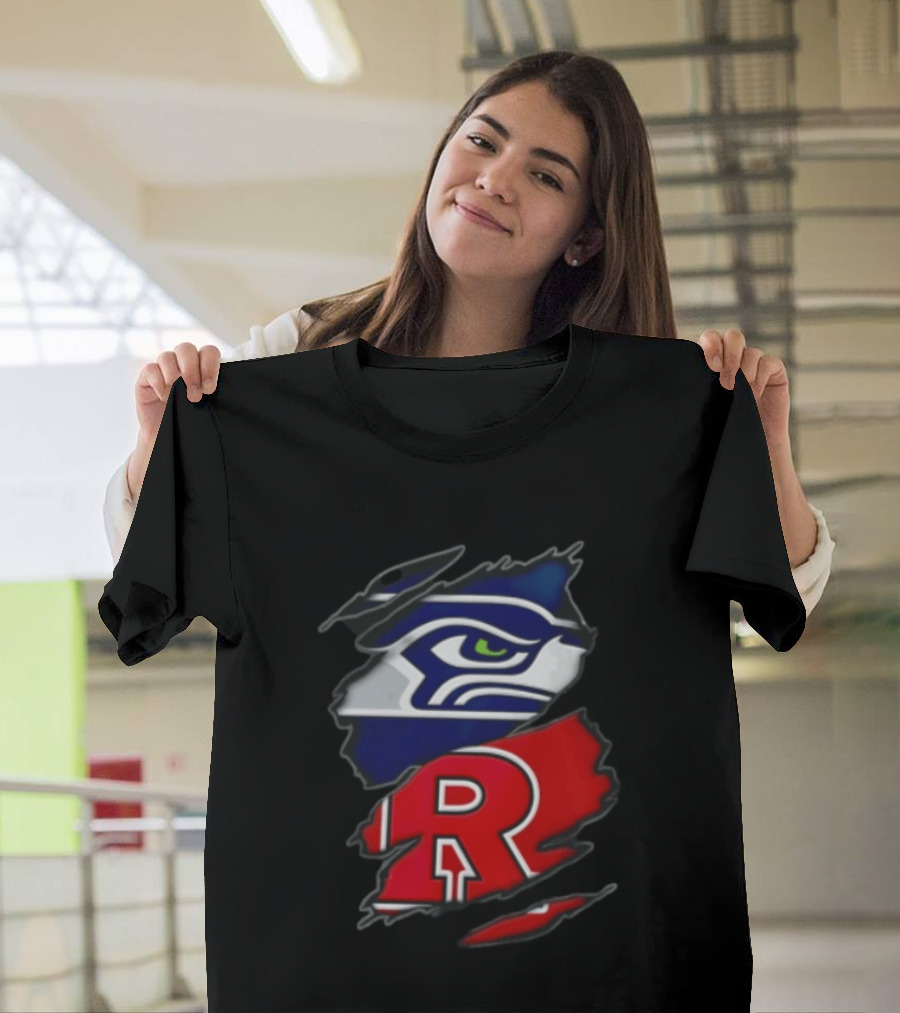 Seattle Seahawks Ripped Fabric Reveal With Rutgers Scarlet Knights T-Shirt