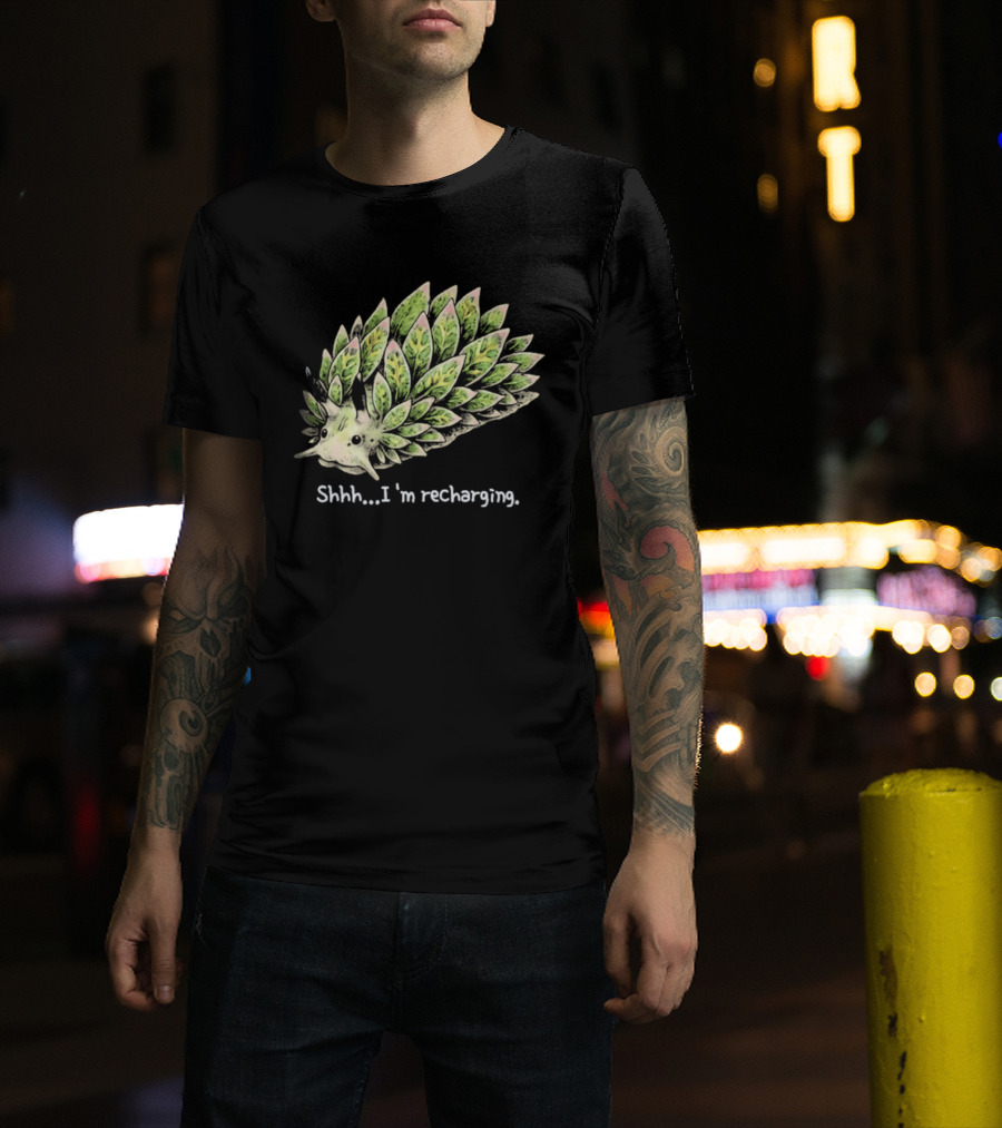 Leaf Sheep Sea Slug Shhh I'm Recharging Green Pink Cute Sea Creature T-Shirt