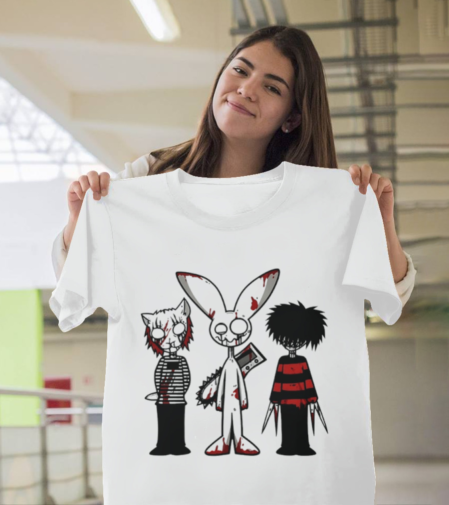 Bloody Max And Friends Horror Icons With Chainsaw And Knives T-Shirt