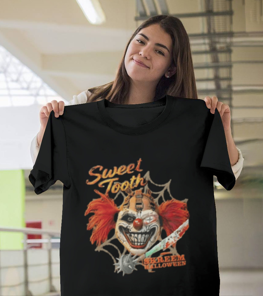Sweet Tooth Skreem Halloween Evil Clown Mask Red Hair T-Shirt