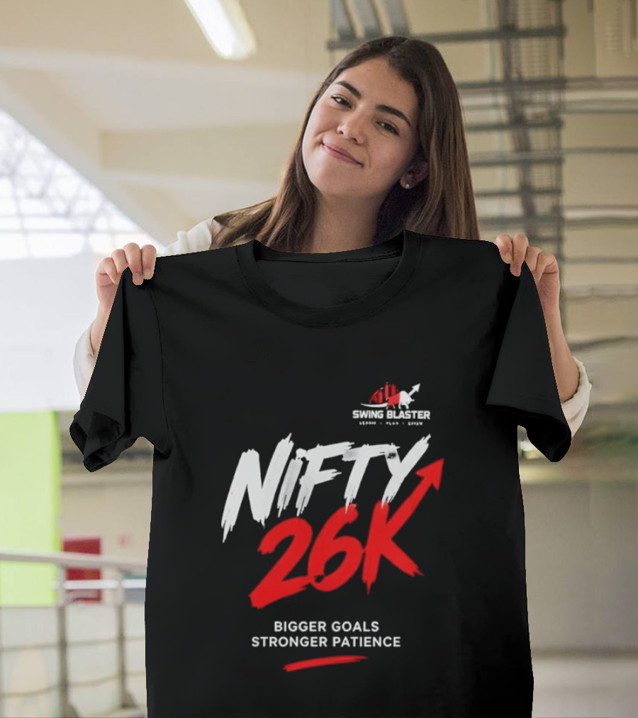 Swing Blaster Nifty 26K Bigger Goals Stronger Patience Bull And Bear Stock Market Trading Insights T-Shirt