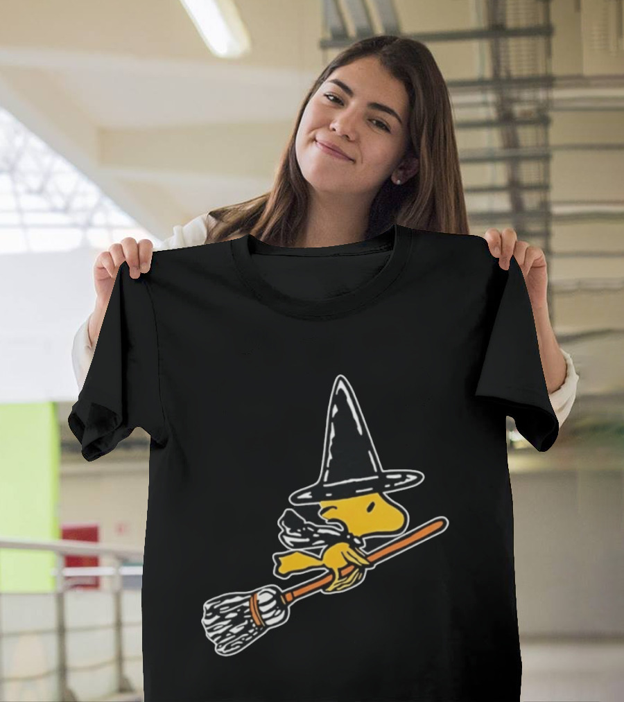 Woodstock Peanuts Halloween Witch Flying On Broomstick T-Shirt