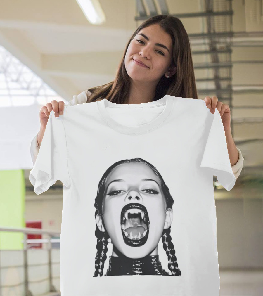 Gothic Vampire Fangs Black And White Horror Aesthetic T-Shirt