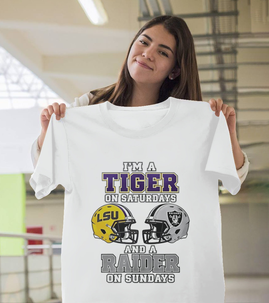 LSU Tiger On Saturdays Raider On Sundays Football Fan Helmets T-Shirt