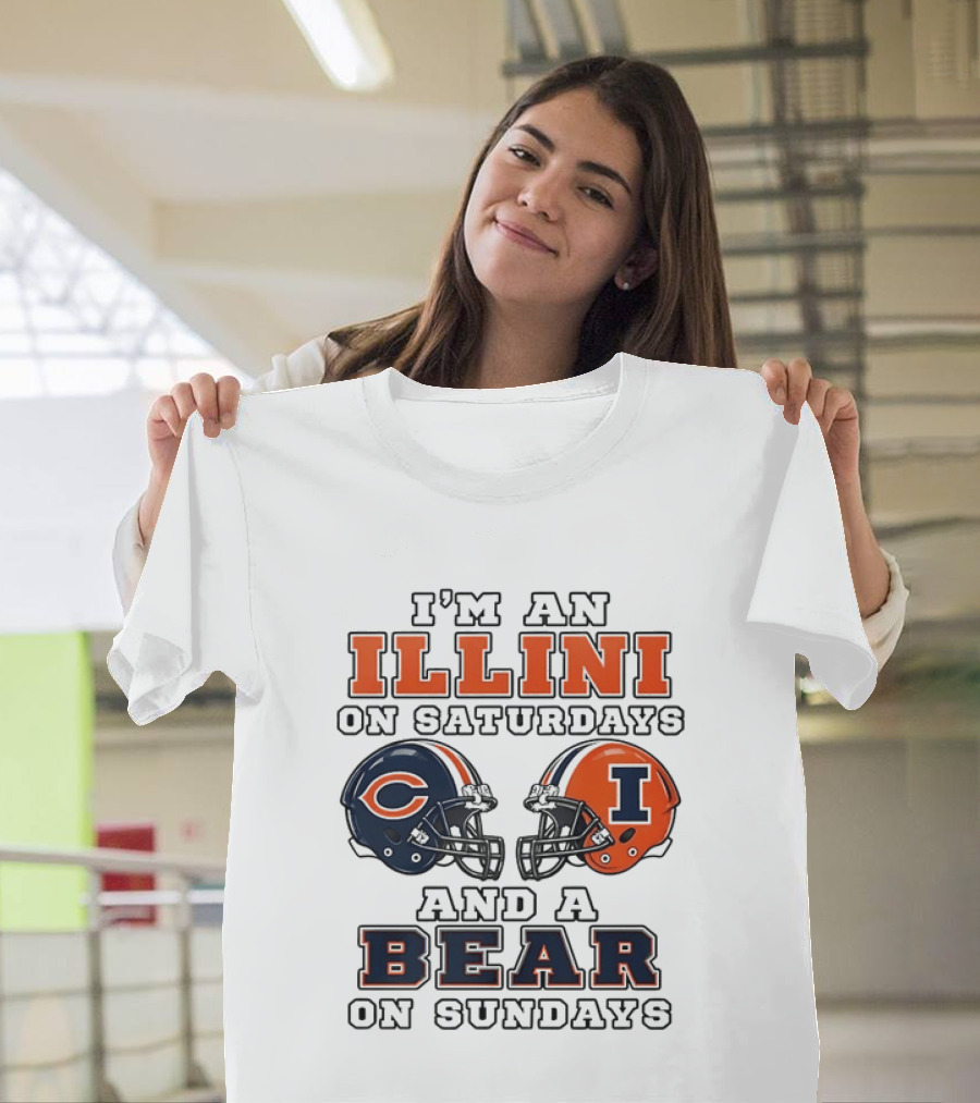 I'm An Illini On Saturdays And A Bear On Sundays Matching Game Day Helmets T-Shirt