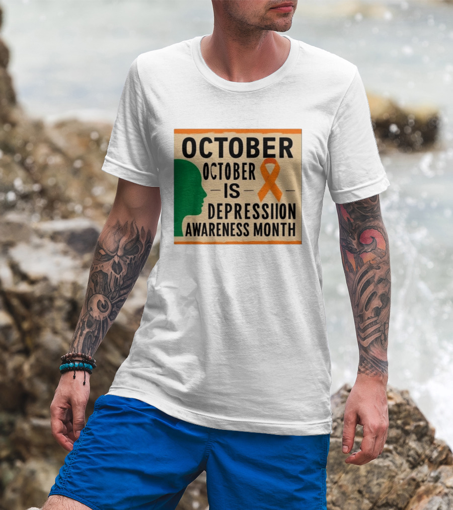 October Depression Awareness Month Orange Ribbon T-Shirt