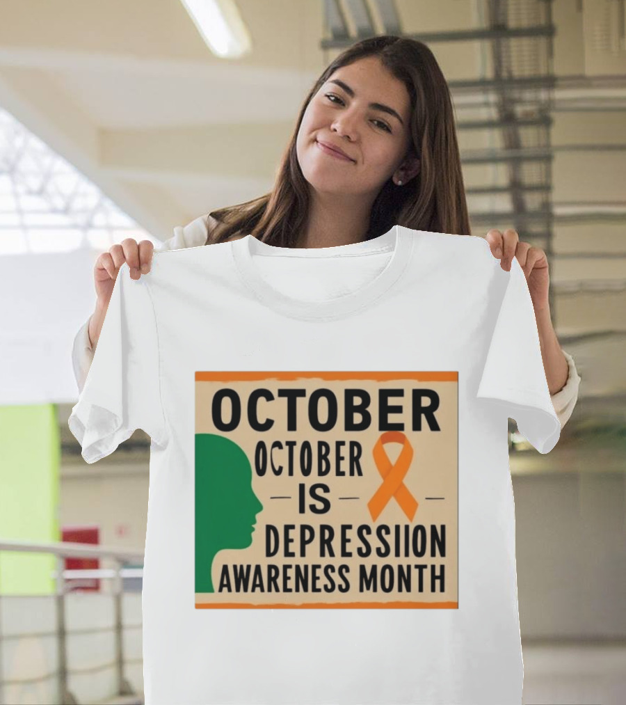 October Depression Awareness Month Orange Ribbon T-Shirt
