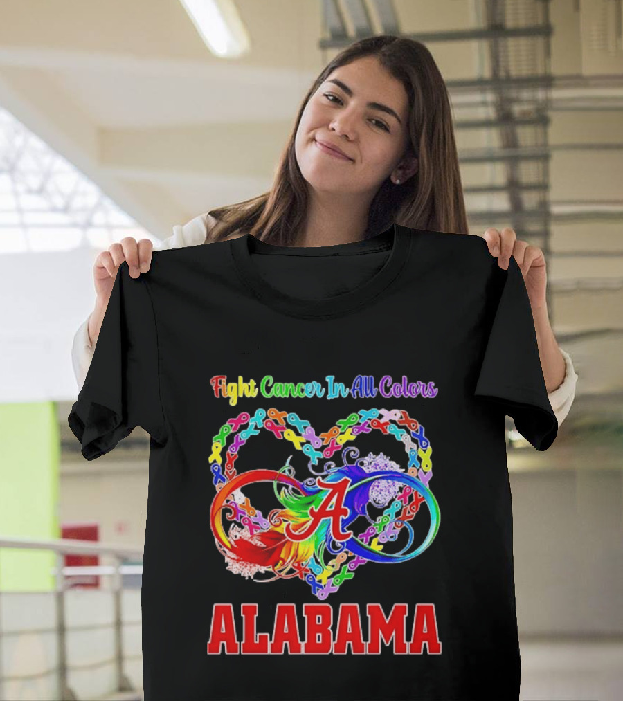 Alabama Cancer Awareness Multicolored Heart Ribbon Fight Cancer In All T-Shirt
