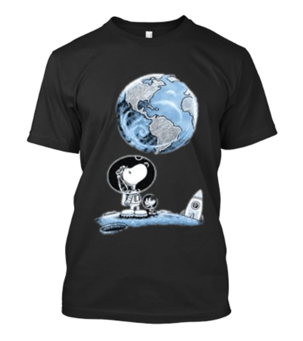 Snoopy And Woodstock Astronauts So Far Away With Earth And Rocket T-Shirt