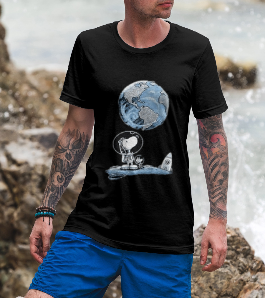 Snoopy And Woodstock Astronauts So Far Away With Earth And Rocket T-Shirt