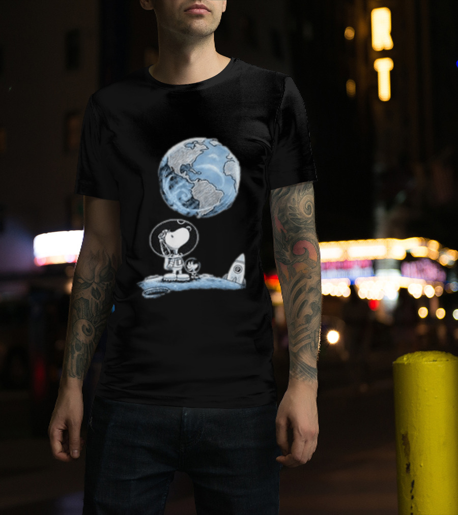 Snoopy And Woodstock Astronauts So Far Away With Earth And Rocket T-Shirt