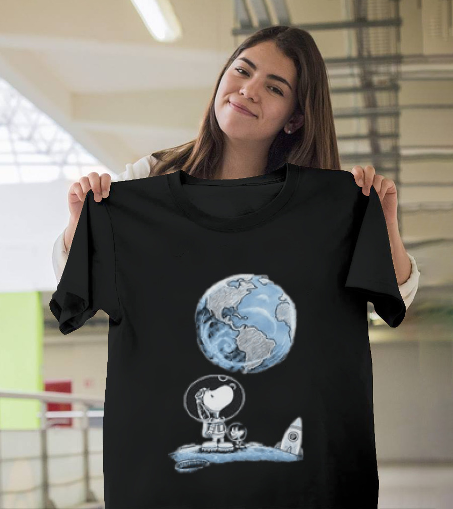 Snoopy And Woodstock Astronauts So Far Away With Earth And Rocket T-Shirt