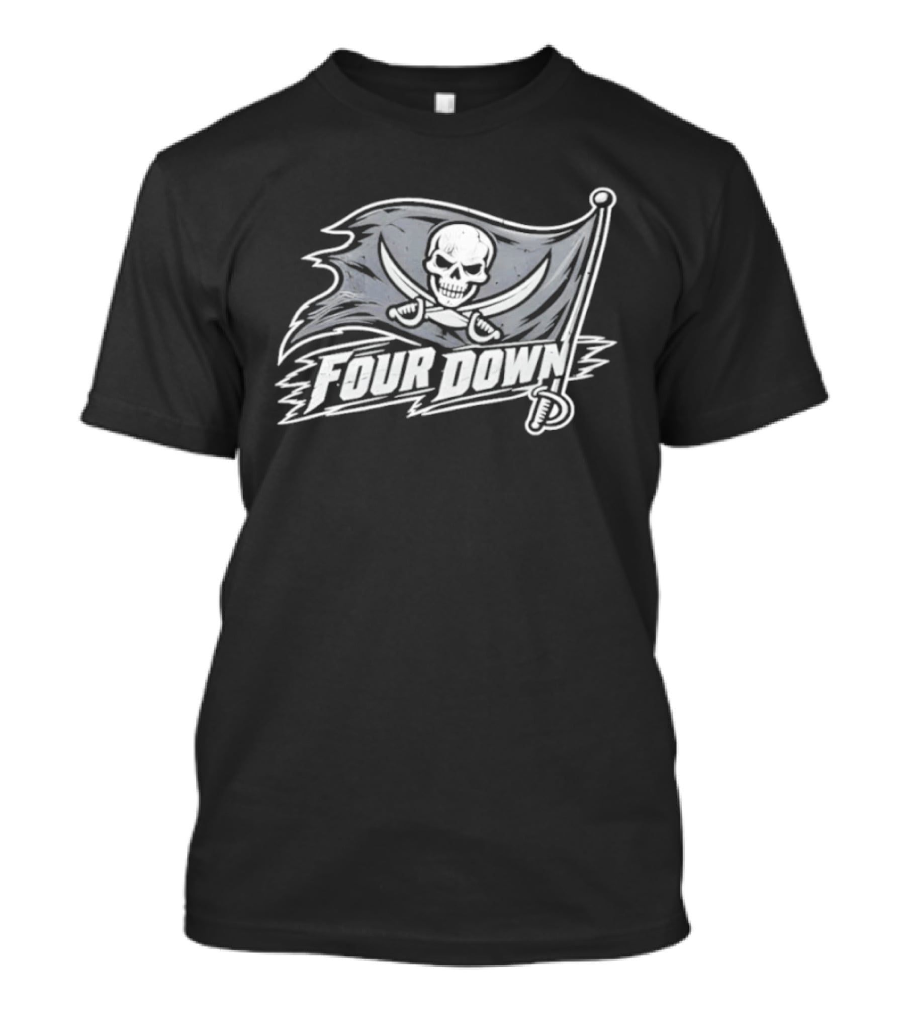 Four Down Football Skull Crossbones Flag T-Shirt