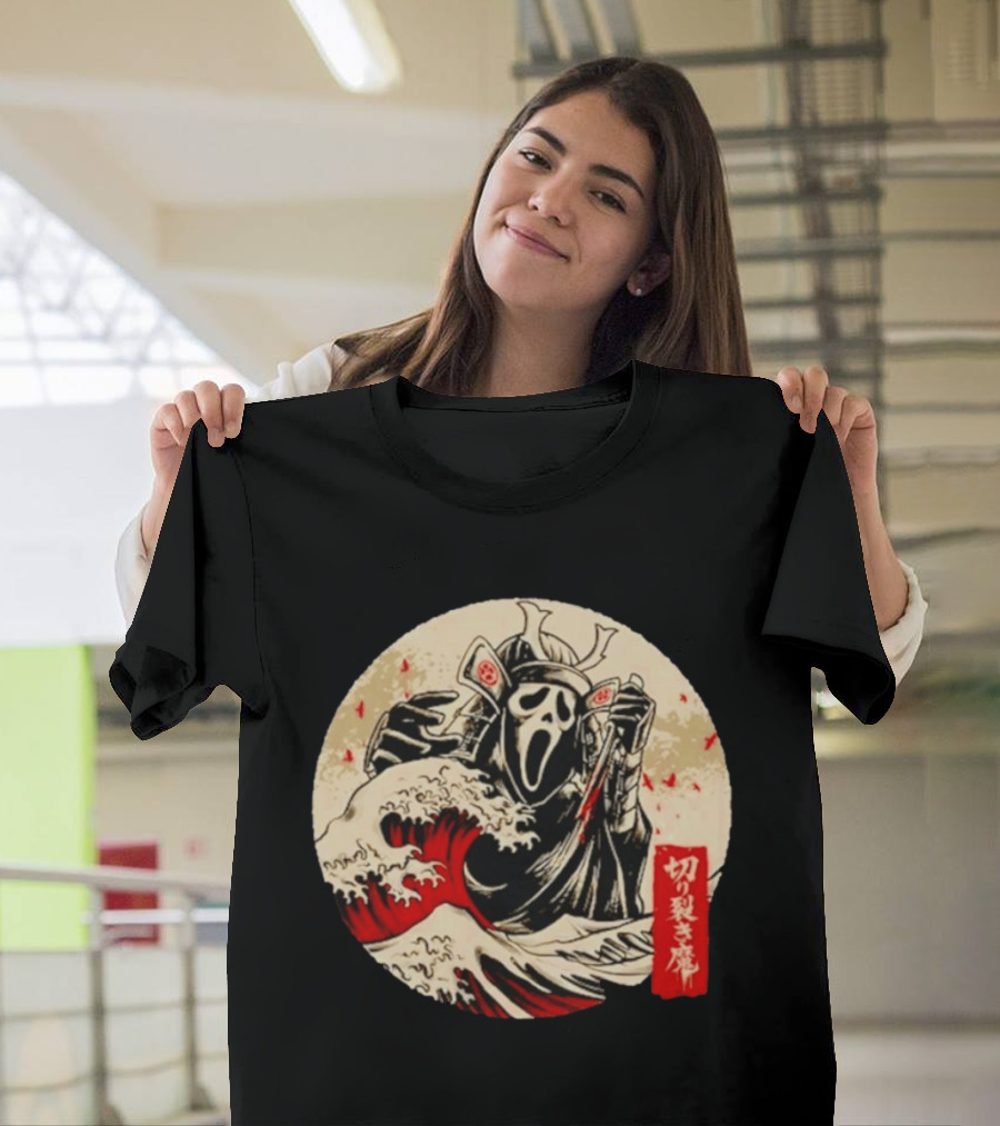 Ghostface Samurai Wave Kanagawa Faceless Assassin Japanese Kanji T-Shirt